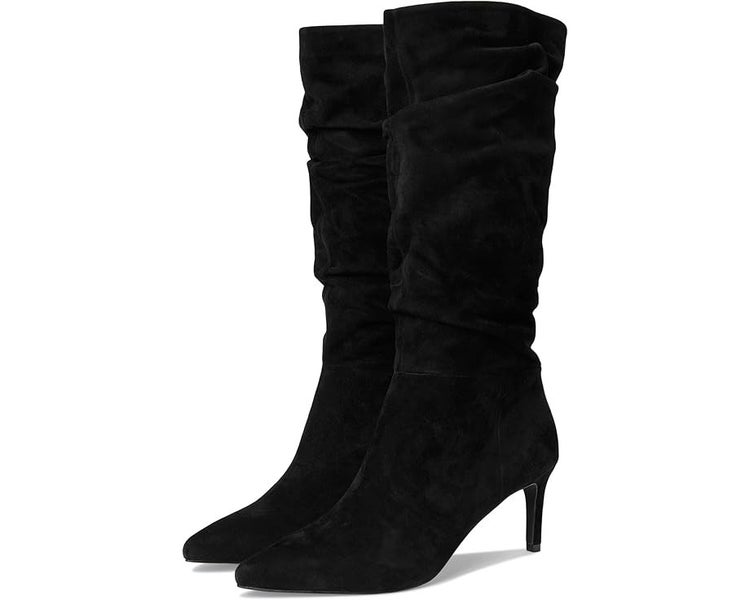 Dune London Slouch Boots Womens US 8 Black Suede Knee High Stiletto Heel PQ571
