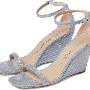 Stuart Weitzman Nudistcurve 85 Sandals Womens US 10 Silver Wedge Heel PQ575