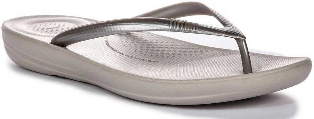 FitFlop iQushion Ergonomic E54-011 Sandal Women 9 Silver Slip-On Flip Flop PQ565