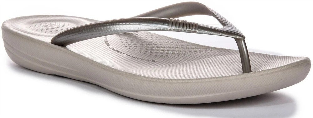 FitFlop iQushion Ergonomic E54-011 Sandal Women 9 Silver Slip-On Flip Flop PQ565