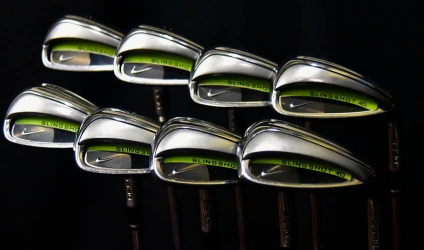 NIKE SLINGSHOT 40 IRON SET 4-9, PW, AW, STIFF FLEX, RH, SHAFT 38" (5I)