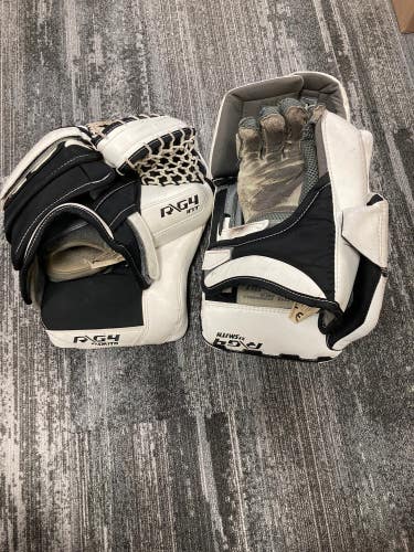 White Intermediate Warrior Ritual G4 Goalie Gloves & Blockers Regular (Used)