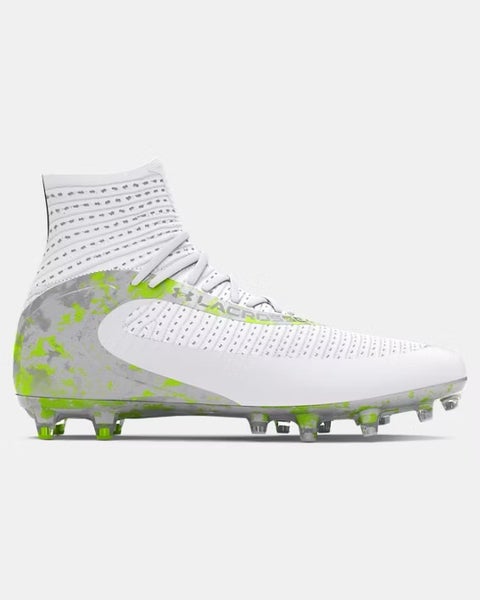 New men's 9 Under Armour highlight 2 MC white/green 3028659-100 football/lacrosse cleats