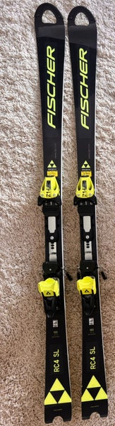 Men's 2023 Fischer 165 cm RC4 World Cup SL Skis With Bindings Max Din 14 (Used)