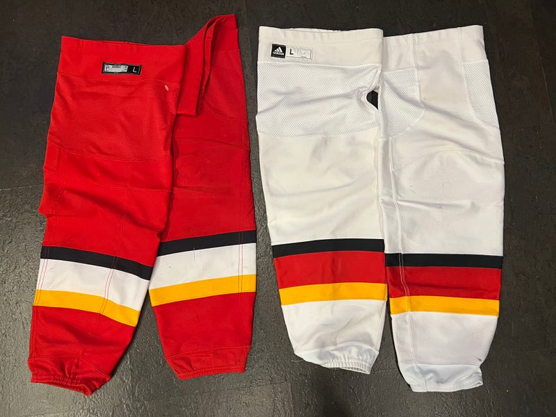 PRO STOCK adidas Calgary Flames HOME & AWAY Hockey Socks LARGE (USED)