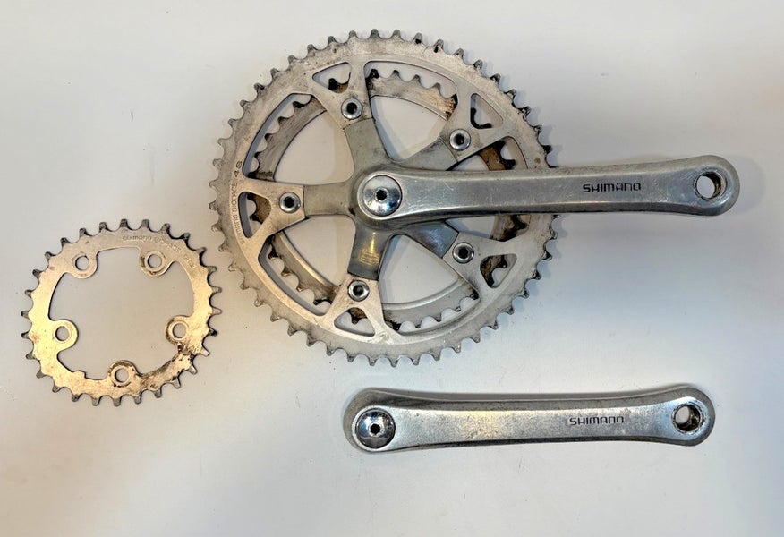 Vintage Shimano FC-B124 175mm 48/38/28 BioPace Silver Aluminum Triple Crankset