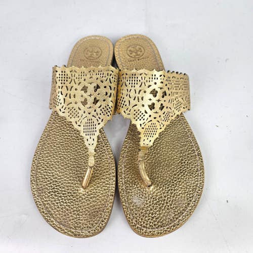 TORY BURCH Roselle Metallic Gold Leather Flat Thong Sandals Flats Size 9