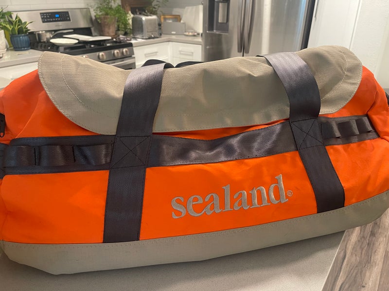 Sealand Upcycle Ripstop Duffel Bag With Dual Handles & Zippered Compartments In Orange & Beige