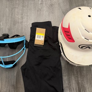 Medium Rawlings Batting Helmet/ Rip It Fielding Mask/ Nike Pants (Used)
