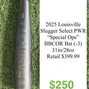 2025 Louisville Slugger Select PWR Hybrid BBCOR Certified Bat (-3) 28 oz 31" (Used)