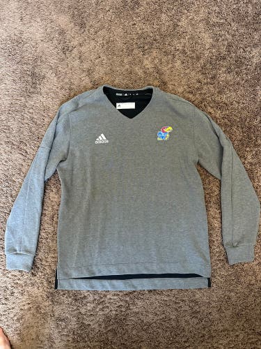 Kansas Jayhawks adidas V-Neck Sweater Men's XL Gray Excellent!