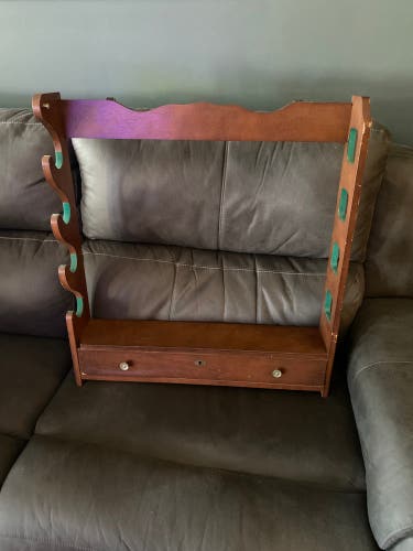 Vintage Wooden Wall Mount 4 Gun Rifle Shotgun Hunting Display Rack Home