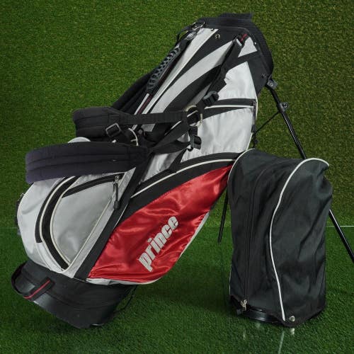 PRINCE GOLF STAND BAG 6 WAY DIVIDERS GOLF BAG, WHITE / RED / BLACK ~ LOOK!!