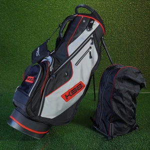 KBS / TITLEIST GOLF STAND BAG 7 WAY + RAIN HOOD BLACK / GRAY / RED ~ VERY RARE!