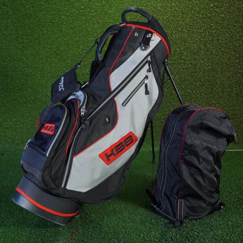 KBS / TITLEIST GOLF STAND BAG 7 WAY + RAIN HOOD BLACK / GRAY / RED ~ VERY RARE!