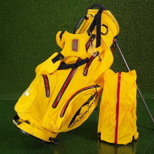 SUN MOUNTAIN H2NO WATERPROOF STAND BAG 6 WAY GOLF BAG, RARE YELLOW & RED ~ WOW!!