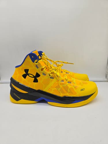 Under Armour Curry 2 Double Bang Basketball Shoes Gold Blue 3026281-700 Size 12