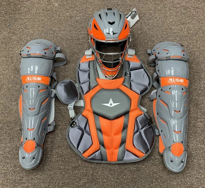 All Star System 7 Axis Youth 10-12 Catchers Gear Set - Graphite Grey Orange