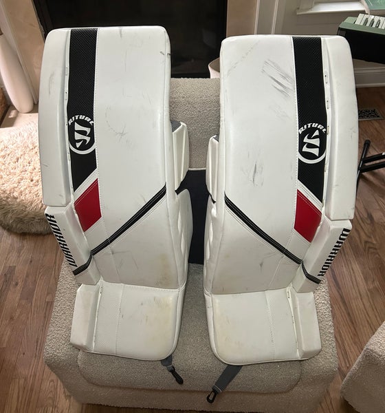 Warrior R/G5 SR+ Hockey Goalie Leg Pads White/Black/Red 33”+1.5