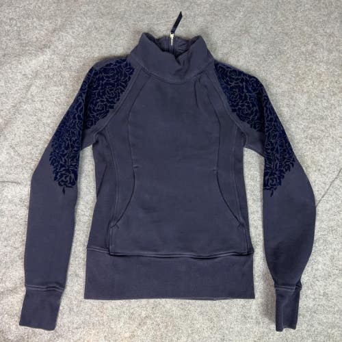 Lululemon Sweatshirt Womens 2 Navy Blue Floral Flock Pullover Jacket Casual Top