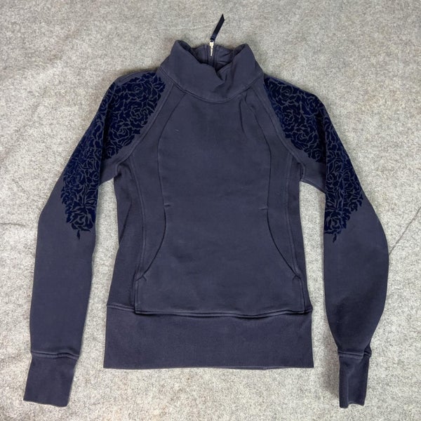 Lululemon Sweatshirt Womens 2 Navy Blue Floral Flock Pullover Jacket Casual Top