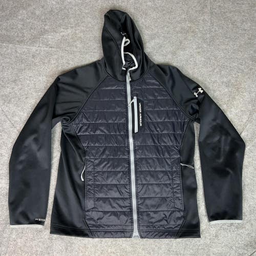 Under Armour Jacket Mens Large Black ColdGear Infrared Hooded Full Zip Storm