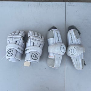 White Warrior Burn Lacrosse Gloves Large and Elbow Pads Medium (Used)