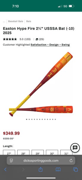 2025 Easton Hype Fire USSSA Certified Bat (-5) Composite 31"