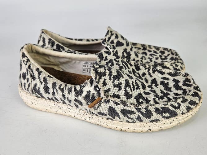 Hey Dude Misty Womens Cheetah Gray Woven Lightweight Slip On Shoes Size 7