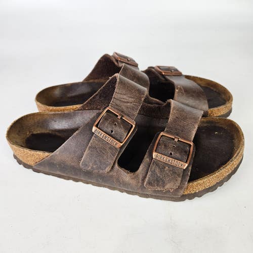 Birkenstock Arizona Saddle Brown Leather Soft Footbed Slide Sandals Size: 42 / 9