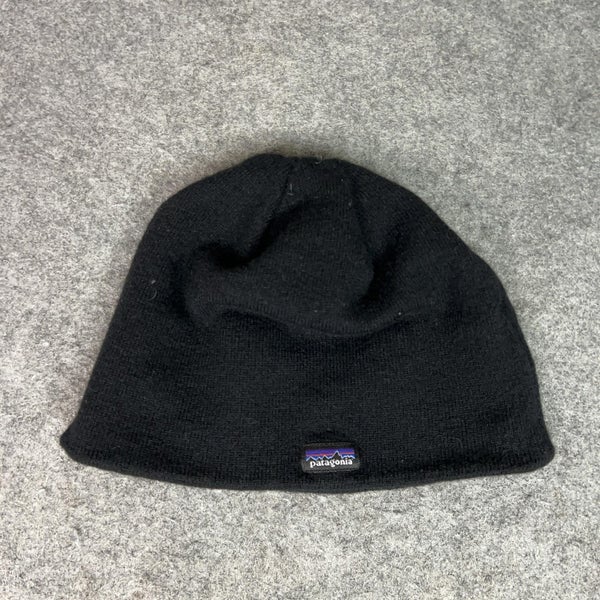 Patagonia Hat Beanie Knit Black Classic Outdoor Winter Warm Cap Mens Gorp Logo
