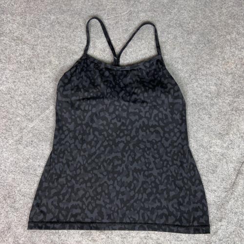 Lululemon Tank Top Womens 10 Black Gray Print Power Y Built In Bra Yoga Workout
