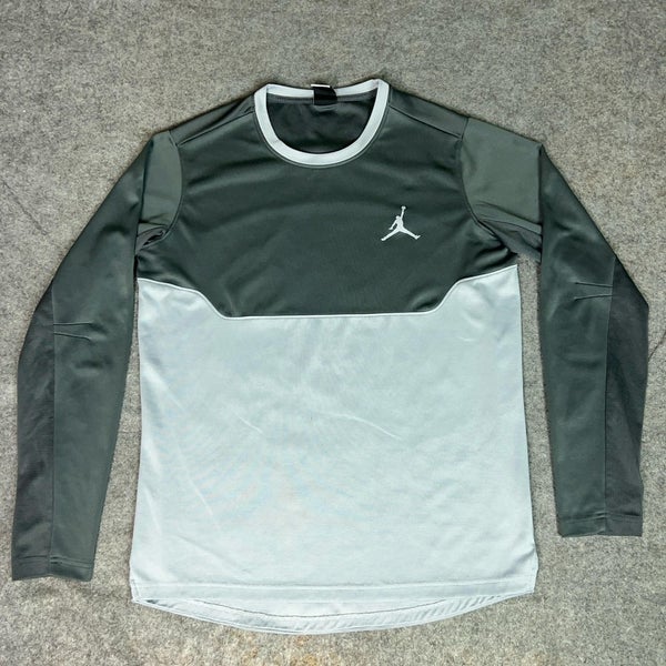 Jordan Shirt Mens Large Gray Long Sleeve Dri-Fit Basketball Nike Jumpman Sport