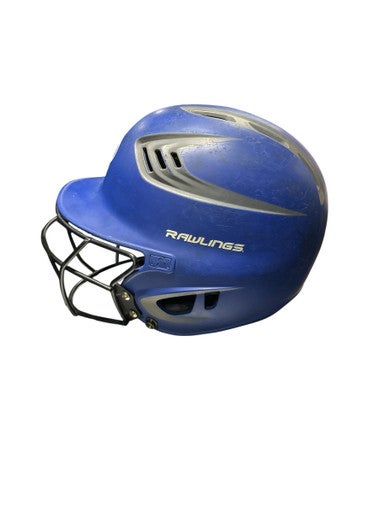 Used Rawlings BLUE HELMET W/ MASK Batting Helmet w/Mask Royal Blue One Size 11834-S000038482