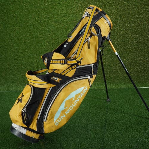 SUN MOUNTAIN SWIFT X SUNDAY STAND BAG 3 WAY DIVIDERS GOLF BAG, YELLOW / BLACK