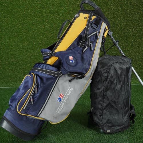 U.S. KIDS GOLF TOUR SERIES JR. STAND BAG 4 WAY DIVIDERS, 33" TALL, BLUE / YELLOW
