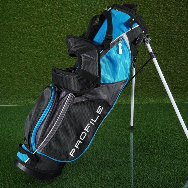 WILSON PROFILE JUNIOR STAND BAG 4 WAY DIVIDERS, 31" TALL KIDS BAG, BLUE / BLACK