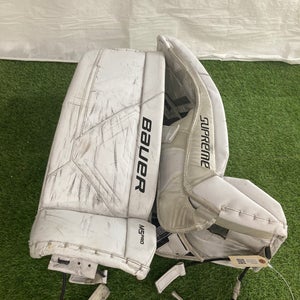 White Large 32+ Intermediate Bauer Supreme M5 Pro Goalie Leg Pads (Used)
