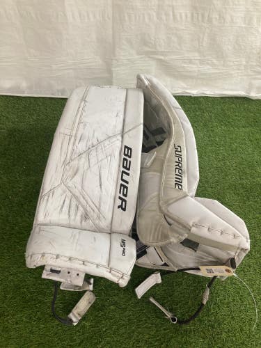 White Large 32+ Intermediate Bauer Supreme M5 Pro Goalie Leg Pads (Used)