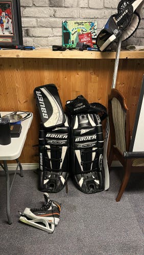 Bauer pads and glove and blocker