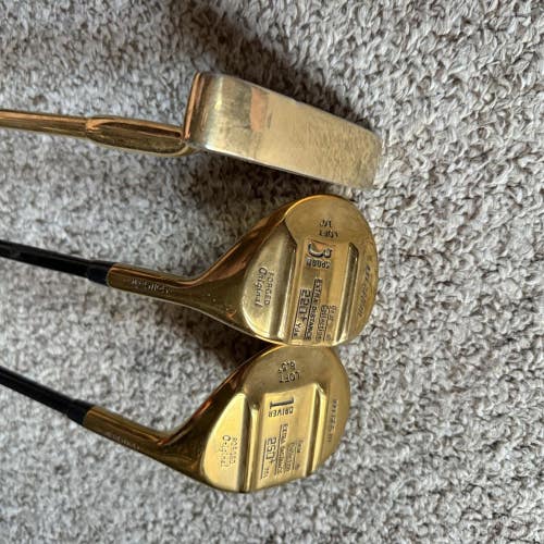 Gold Plated Gear Force Golf Driver and 3 Fairway Wood With Gold Plated Putter