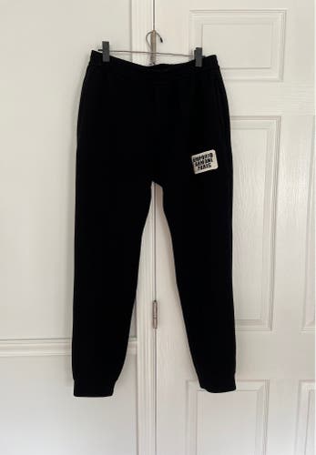 EMPORIO ARMANI fleece black joggers Sweatpants White logo patch men's S