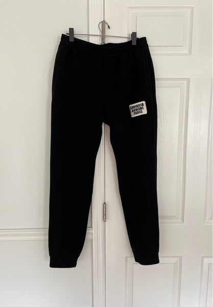 EMPORIO ARMANI fleece black joggers Sweatpants White logo patch men's S