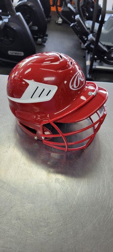 Used Rawlings BATTING HELMET WITH MASK Batting Helmet w/Mask Red One Size 11497-C000150889