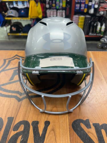 Under Armour Batting Helmet W/mask  6 1/2”-7 3/4” Silver/Green