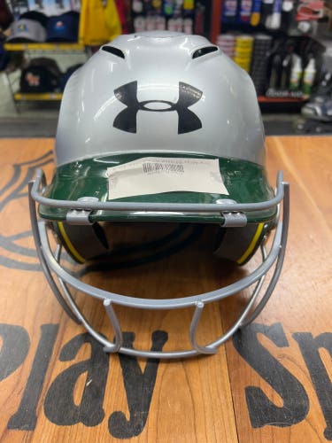 Under Armour Batting Helmet W/mask  6 1/2”-7 1/2” Silver/Green
