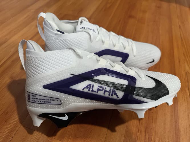 new Nike Men's 13 Alpha Menace 4 Elite Football Cleats White/Purple FZ7701-102