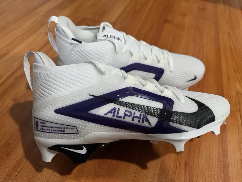 new Nike Men's 13 Alpha Menace 4 Elite Football Cleats White/Purple FZ7701-102
