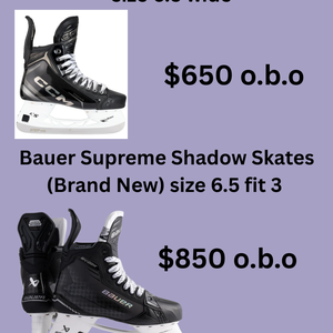 2025 Bauer Supreme Shadow Hockey Skates 6.5 (New)