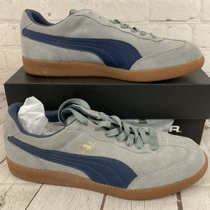Puma 341466 Men's LIGA SUEDE Athletic Shoes Limestone Gray Insignia Blue US 8.5
